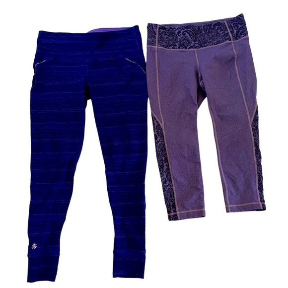 Lot of 2 Womens Athleta Size Small Printed Leggings Purple Crop Long Workout EUC - Picture 1 of 9